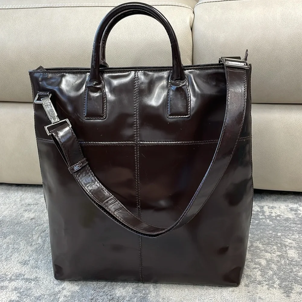 Vintage Gucci Dark Brown Patent Leather Structured Handbag 2 Way Glossy